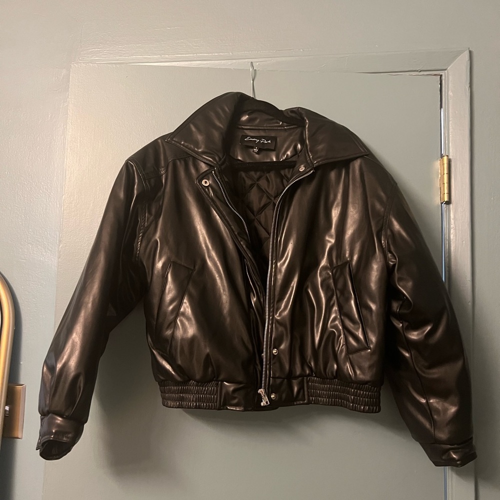 Leather Puffer Bomber Jacket